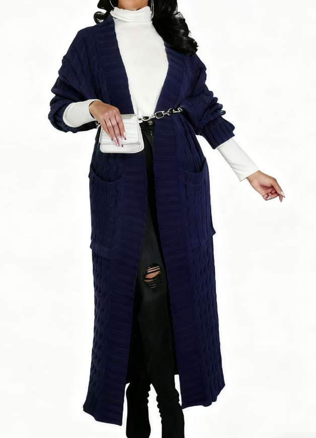 2025 Women's Solid Color Drop Shoulder Pocket Cable Knit Cardigan