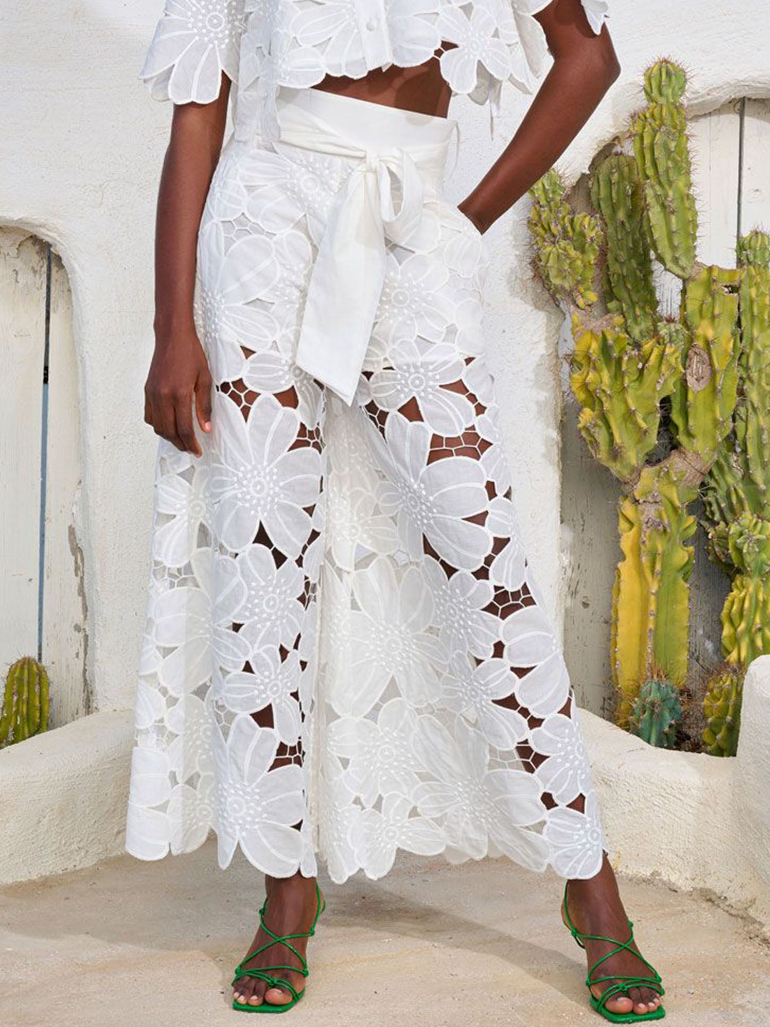 Floral Lace Cut-Out Pants