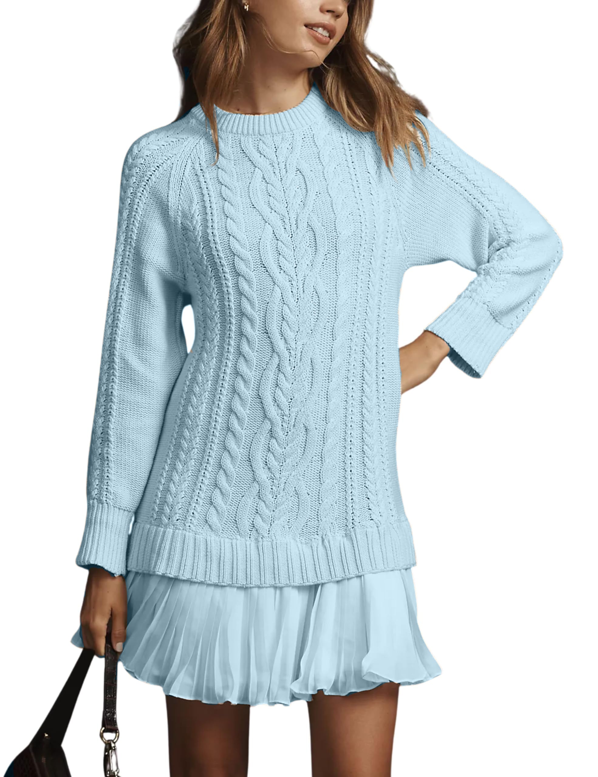 ChicBeautyy Women Crewneck Cable Knit Sweater Mini Dress (Buy 2 Free Shipping)
