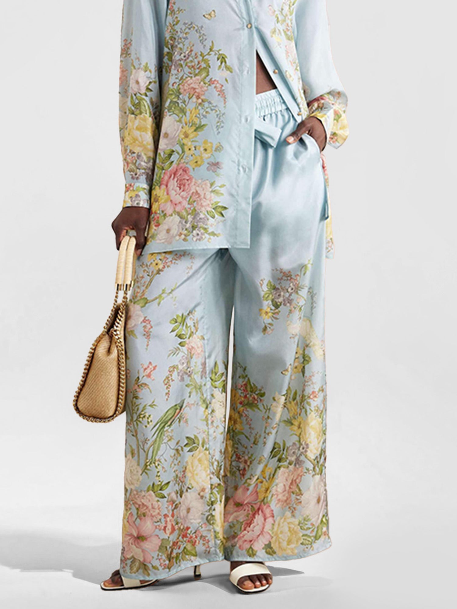 Pastel Floral Wide-Leg Pants