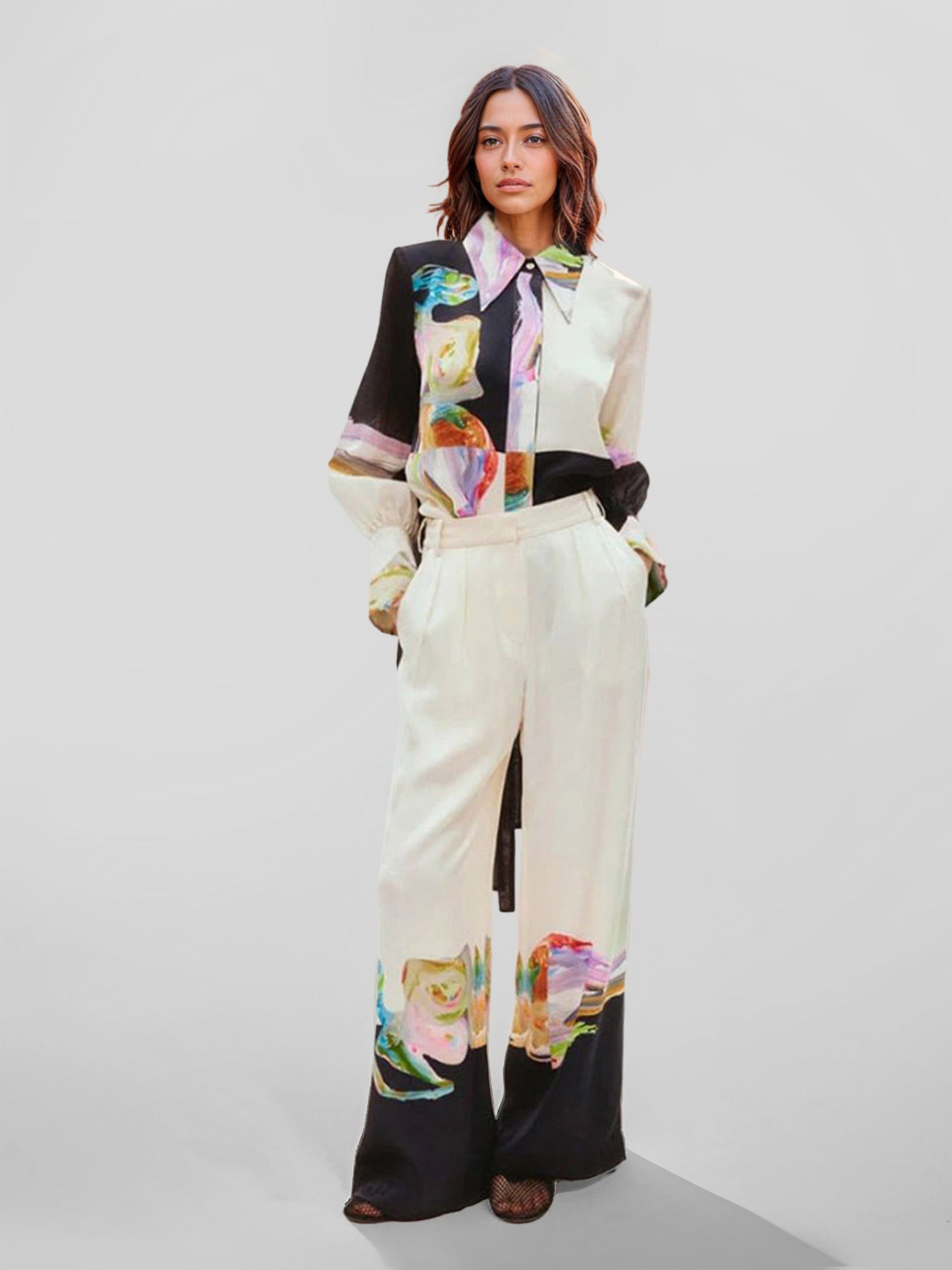 Abstract Art Print Button-Up Shirt