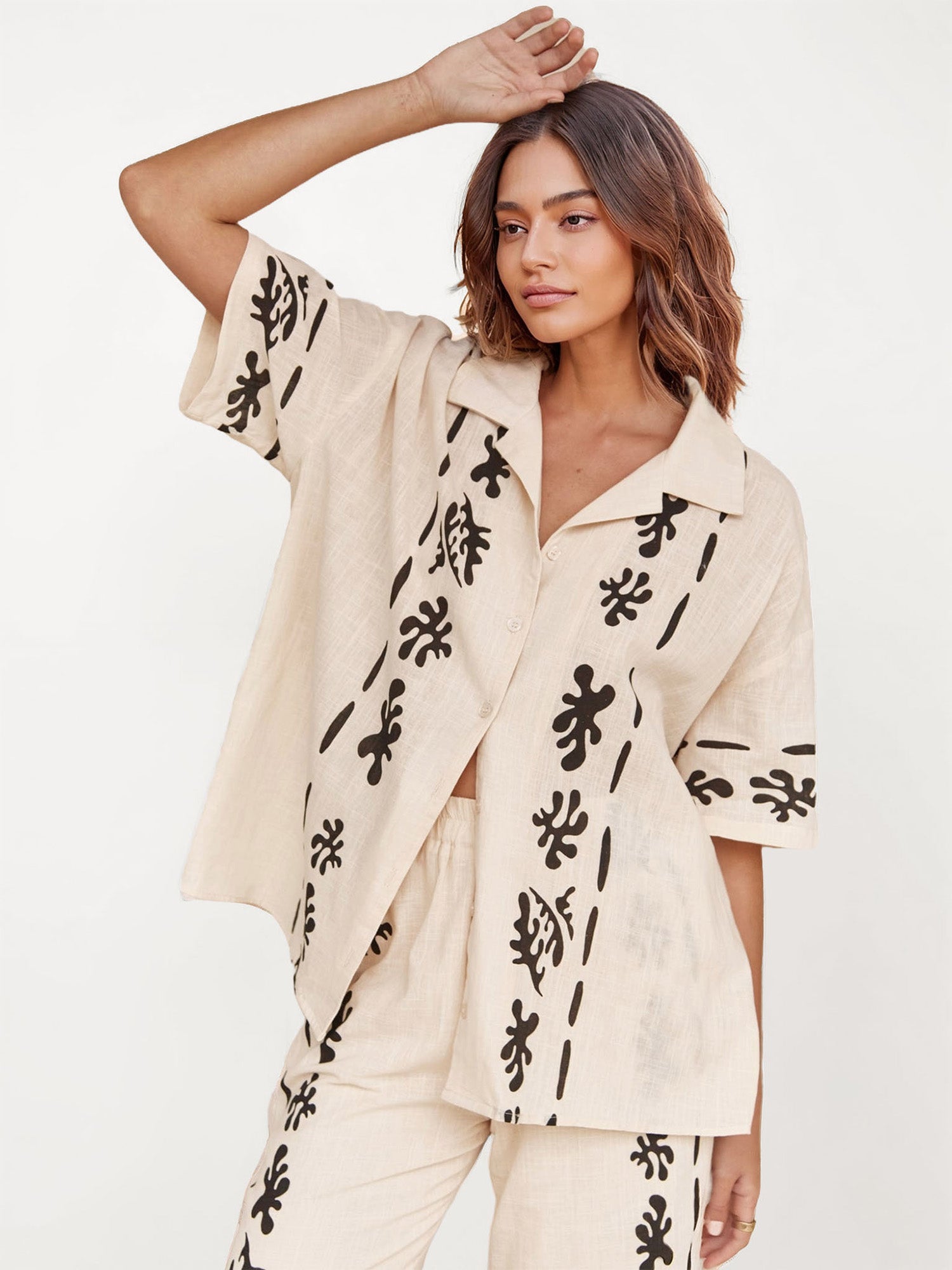 Cream Shirt with Bold Black Print