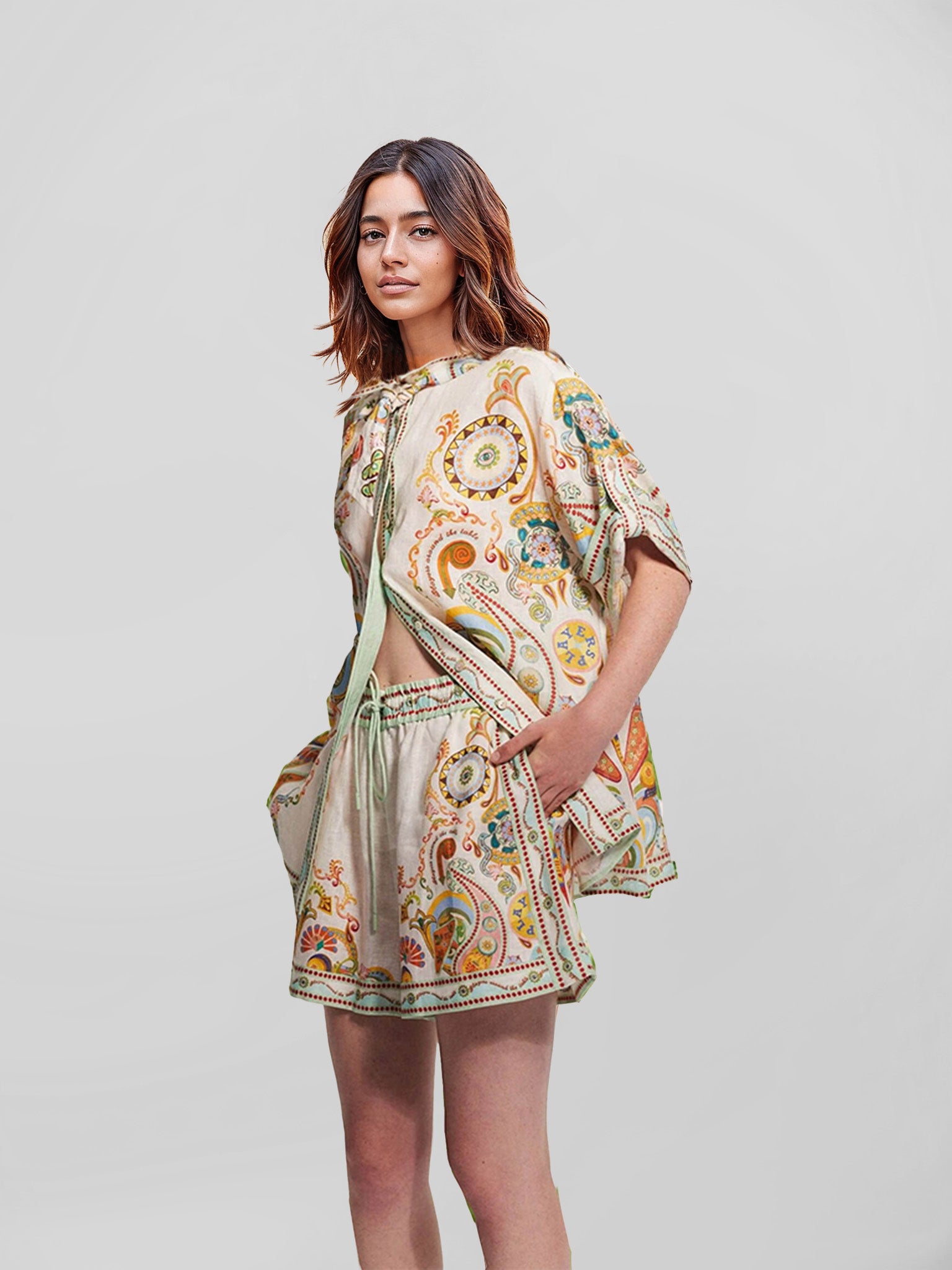 Abstract Floral Print Two-Piece Set