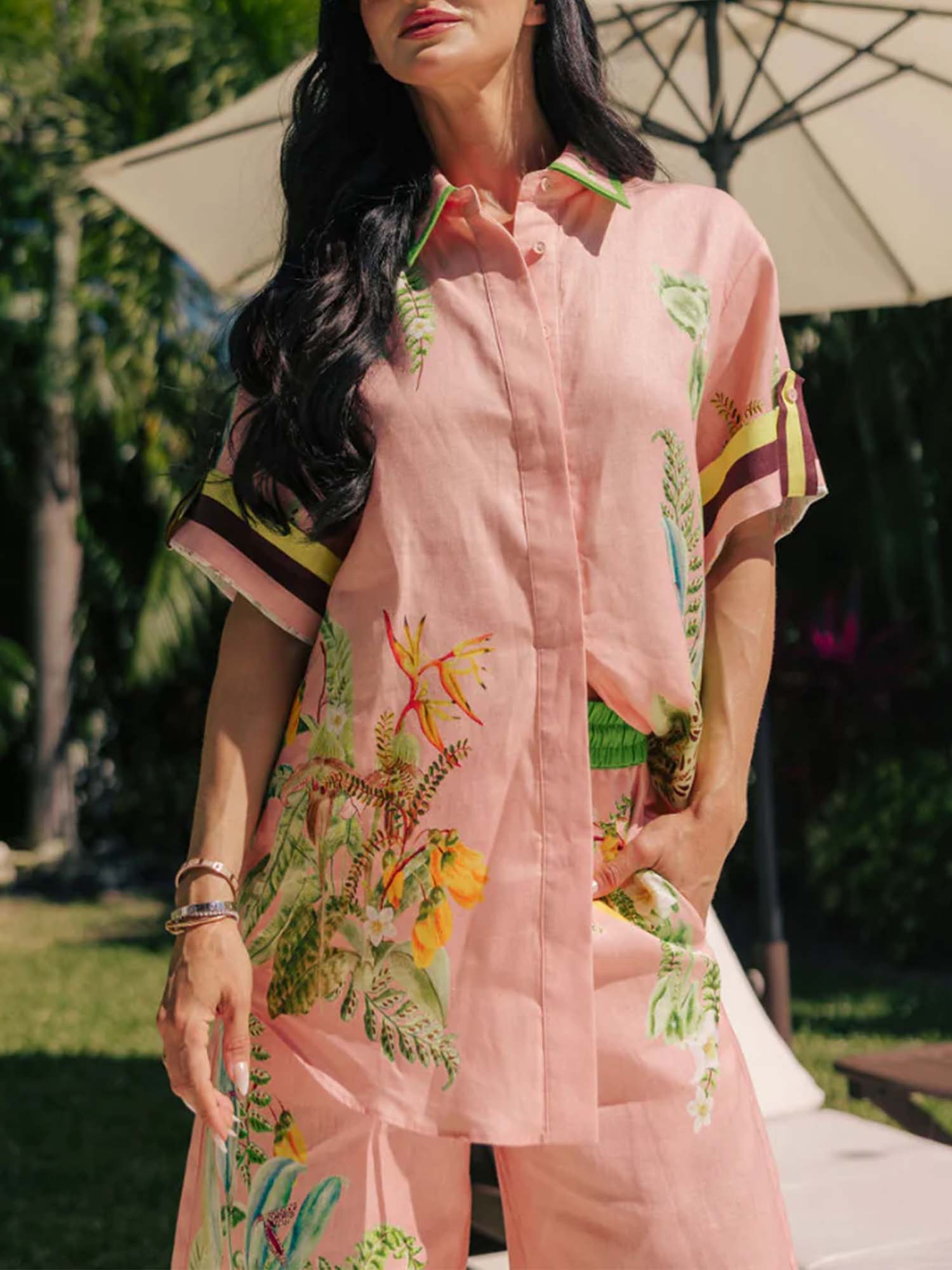 Papaya Garden Print Oversized Shirt