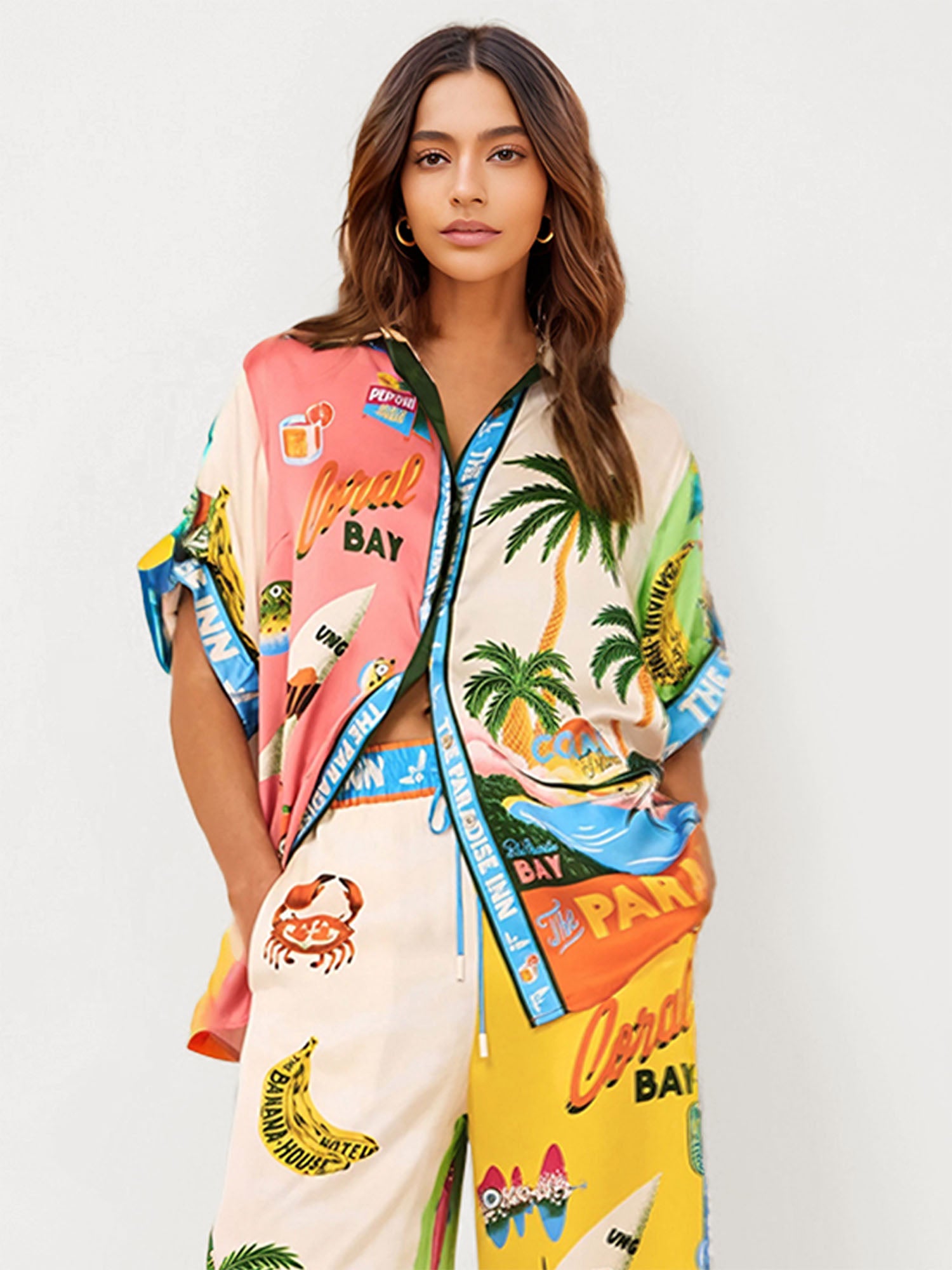Sunset Beach Graphic Print Button-Up Shirt