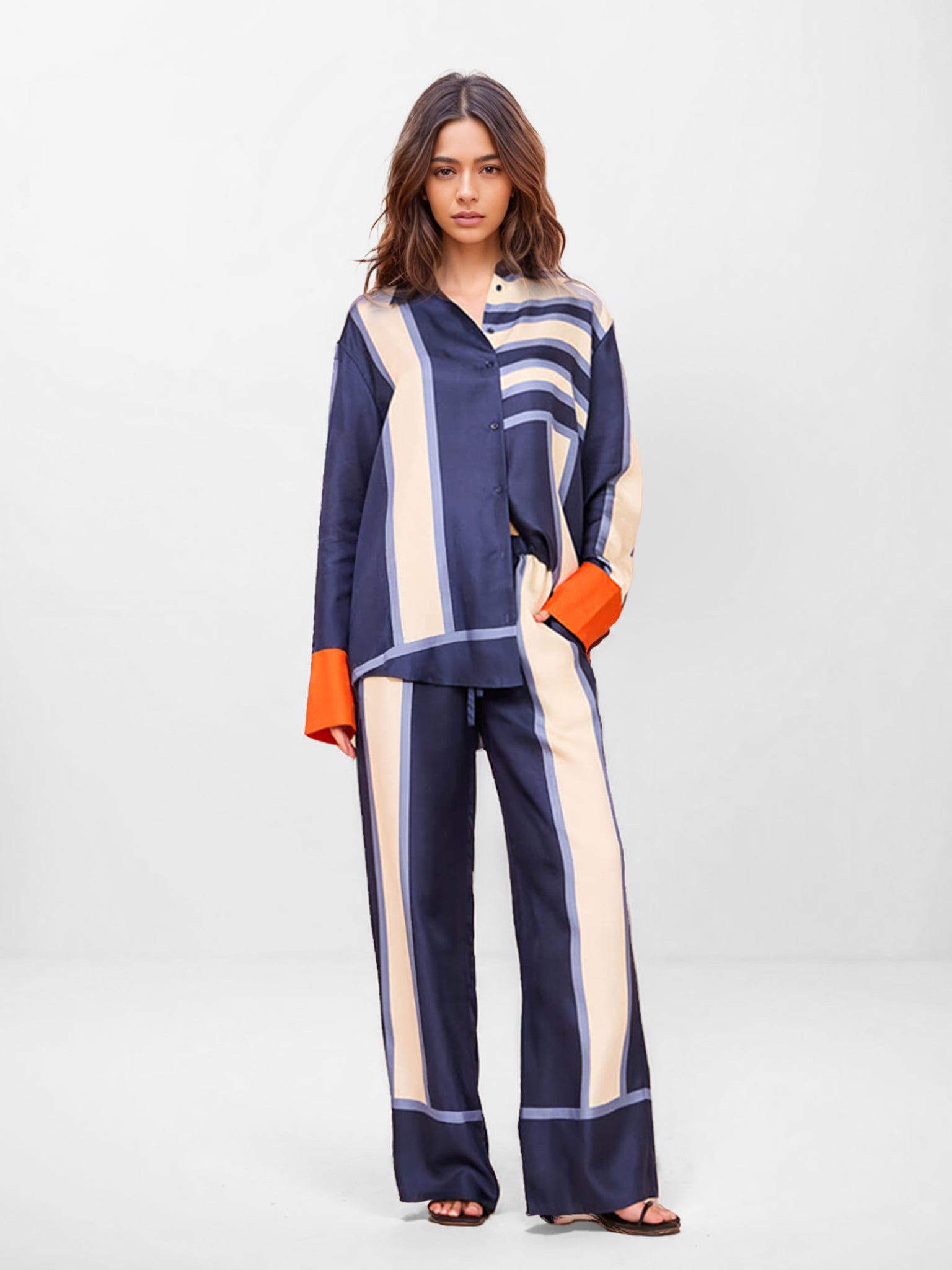 Bold Stripe Print Button-Up Shirt