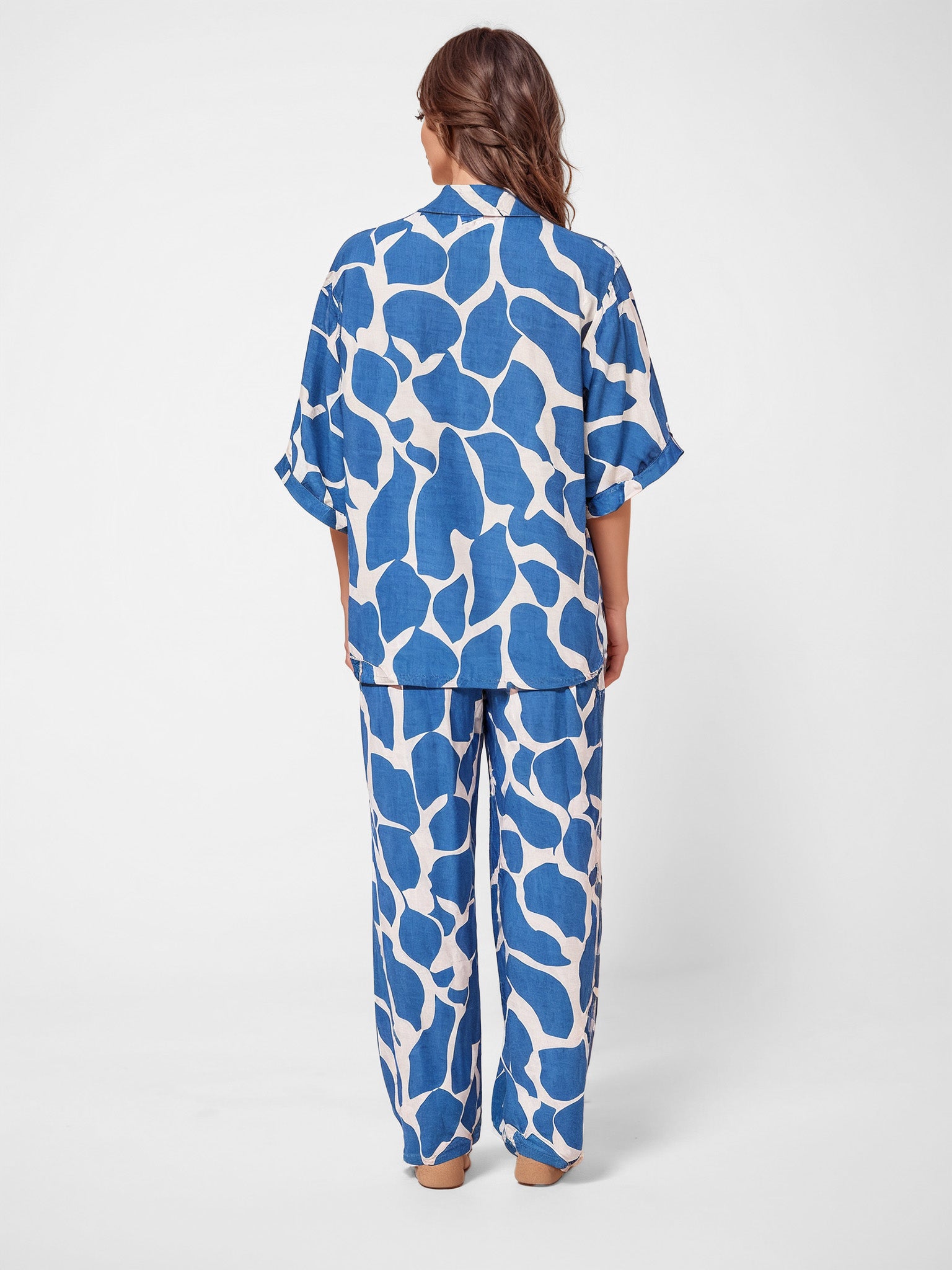 Ocean Wave Print Wide-Leg Pants