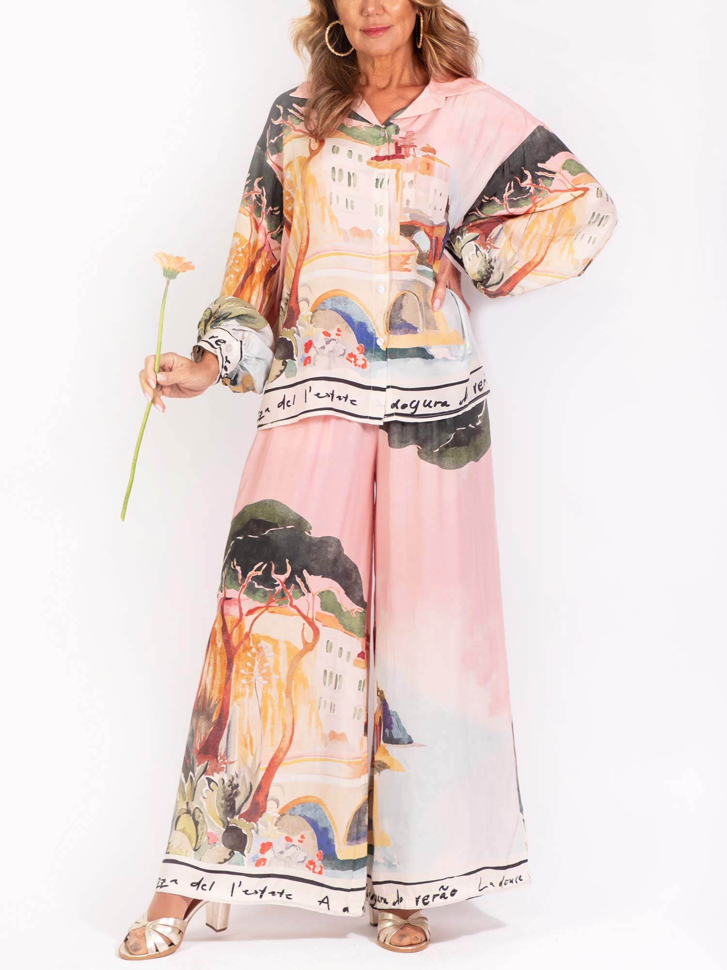 Scenic Print Button-Up Blouse