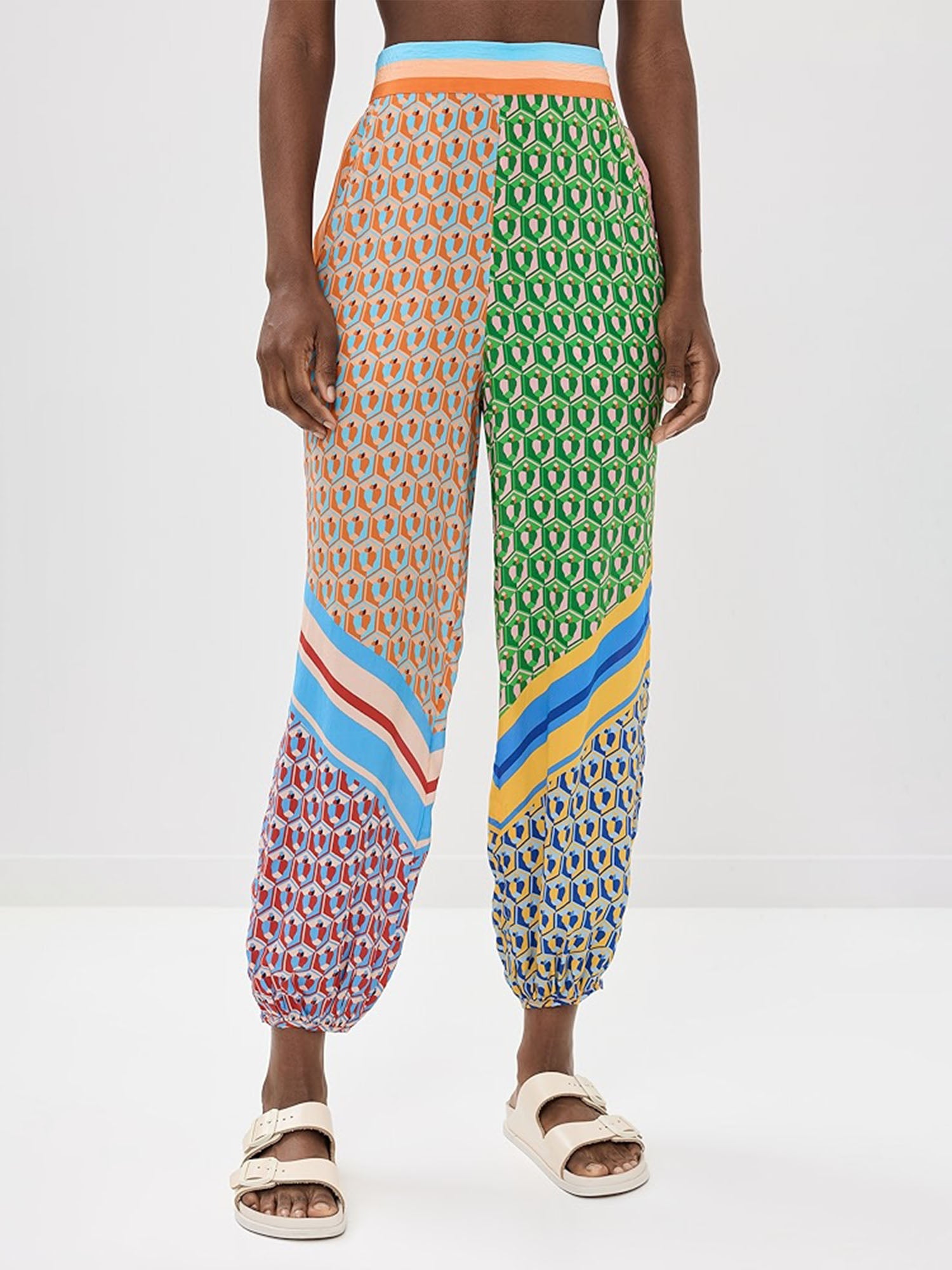 Geometric Print Drawstring Loose Bloomer Pants