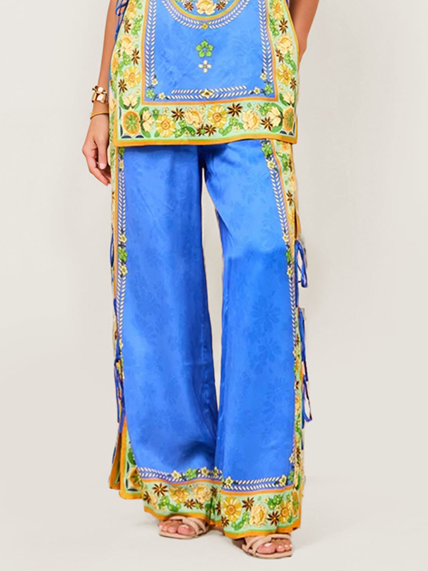 Tropical Graphic Print Wide-Leg Pants