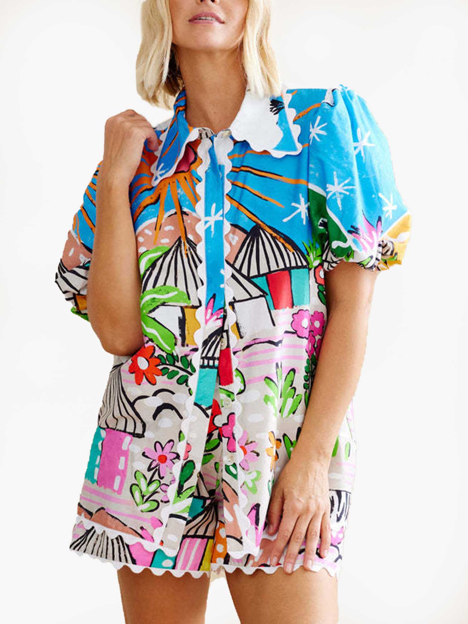 Whimsical Bloom Cotton Shorts Set