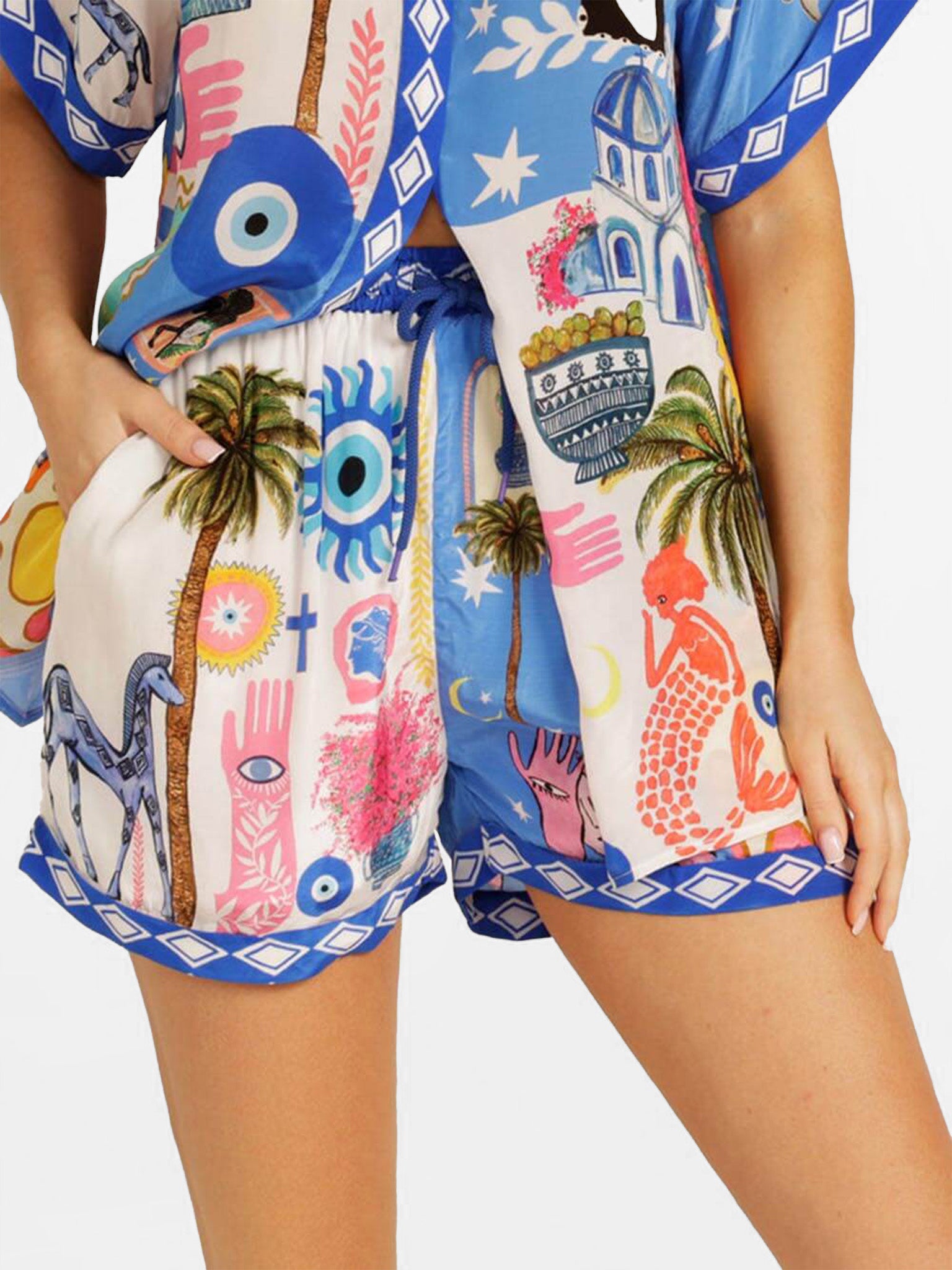 Retro Graphic Print Two-Piece Set