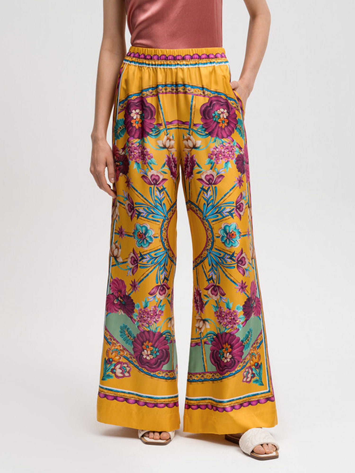 Floral Print Wide-Leg Pants with Elastic Waist