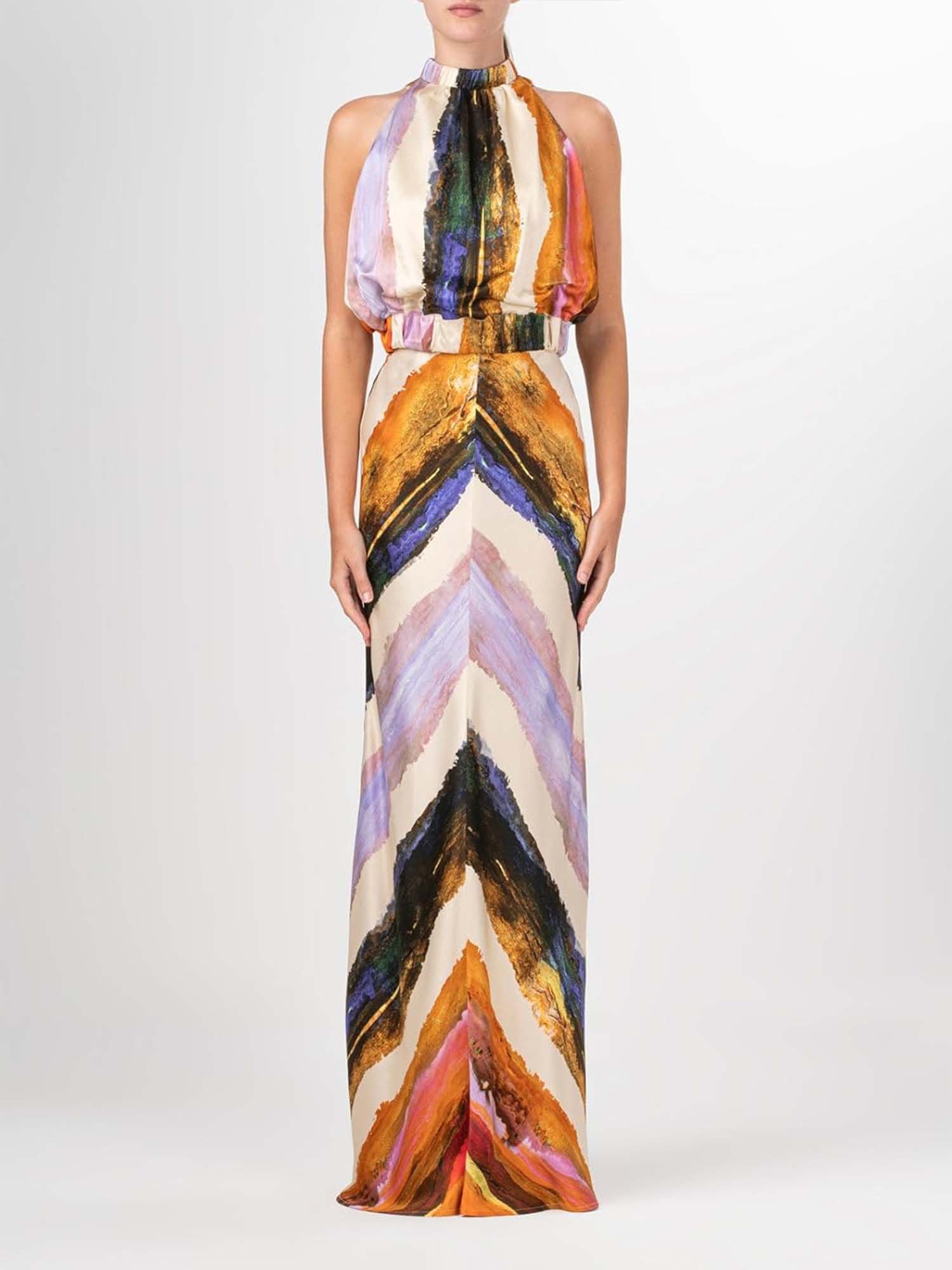Sunset Chevron Halter Maxi Set