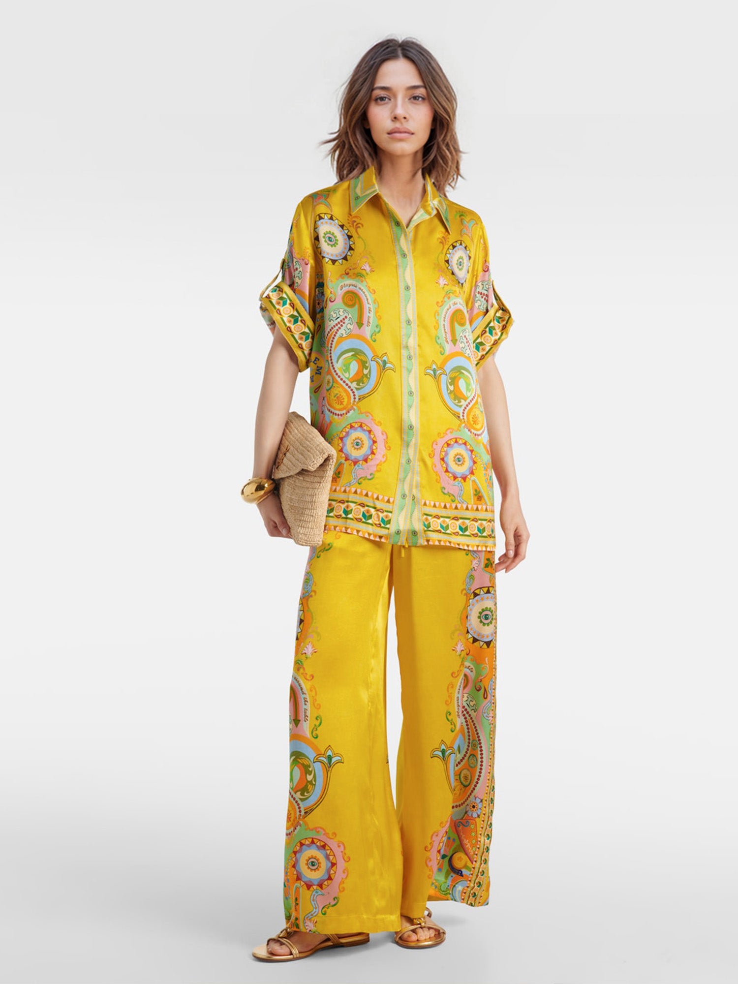 Luxe Satin Oversized Pants with Modern Print