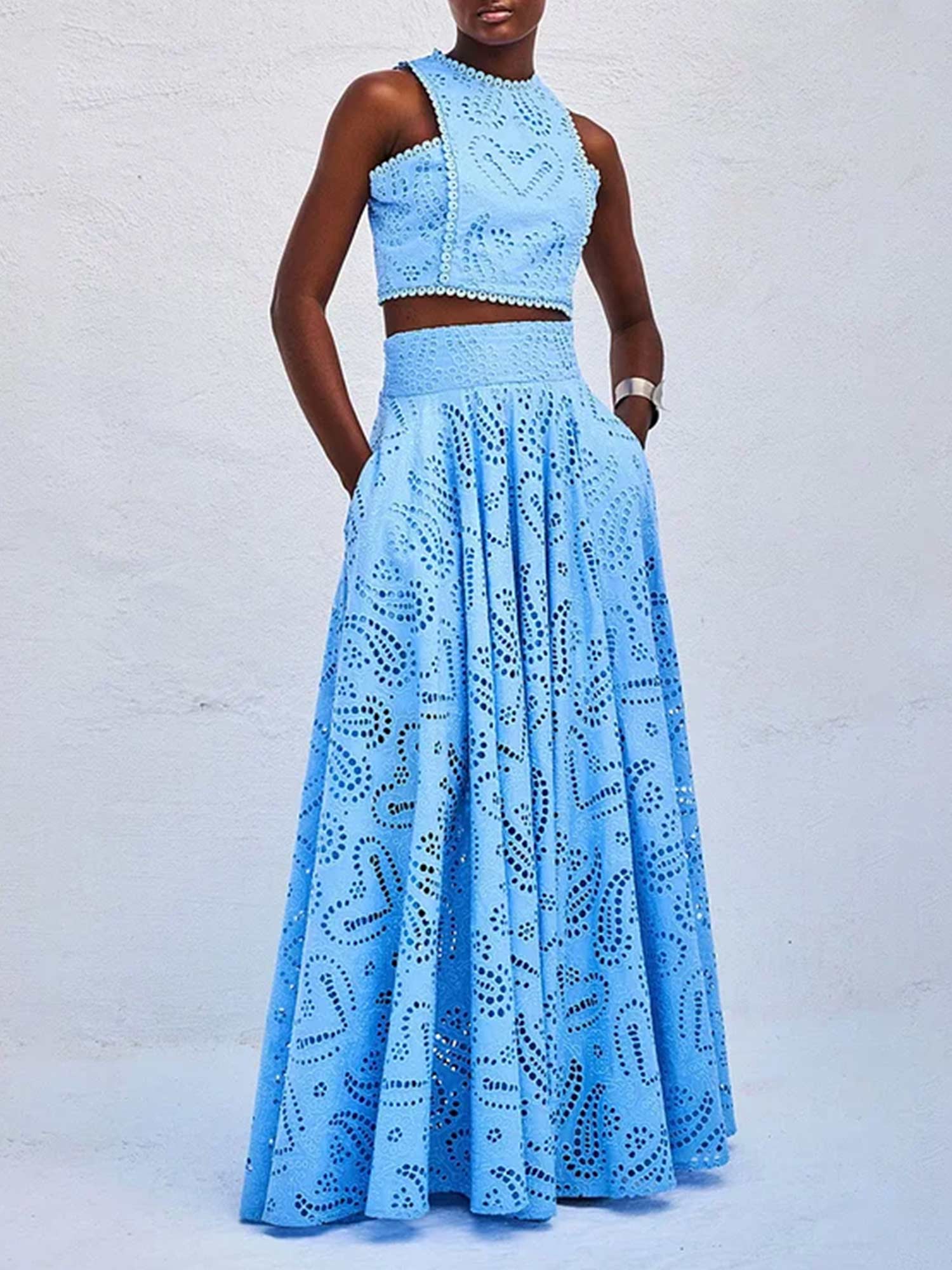 Embroidered Eyelet Maxi Skirt