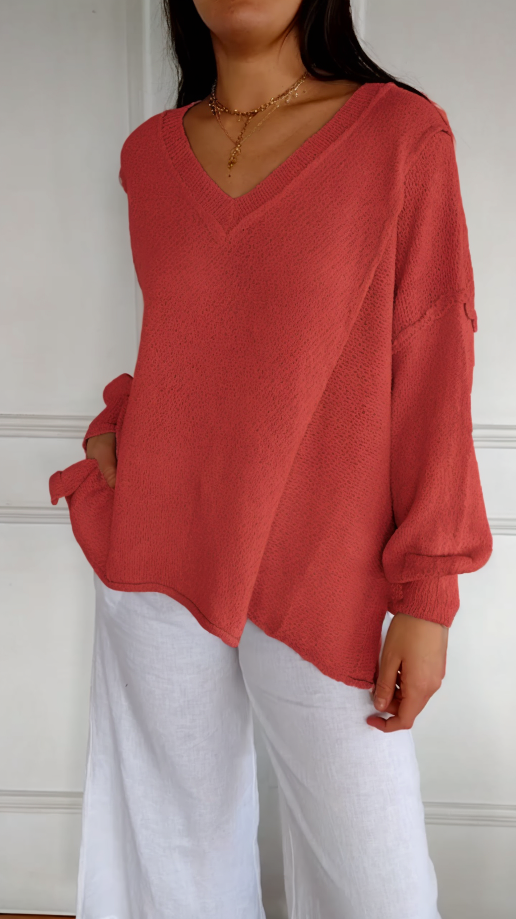 Long Sleeve Sweater With Patchwork Design