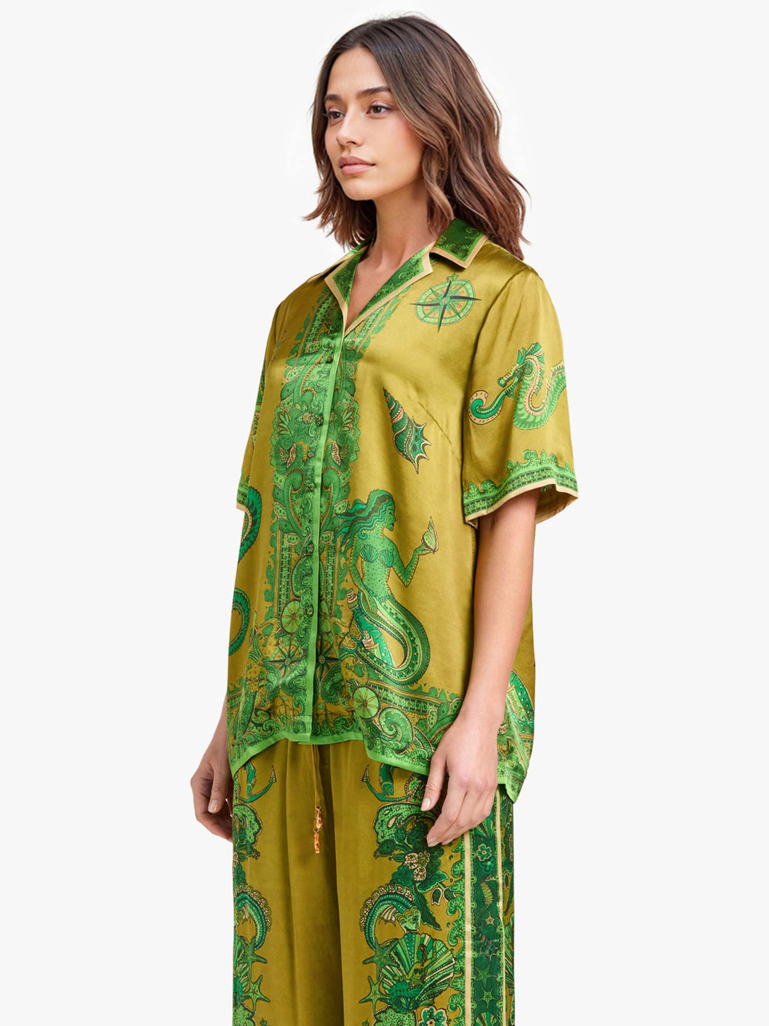 Floral Print Satin Button-Down Shirt