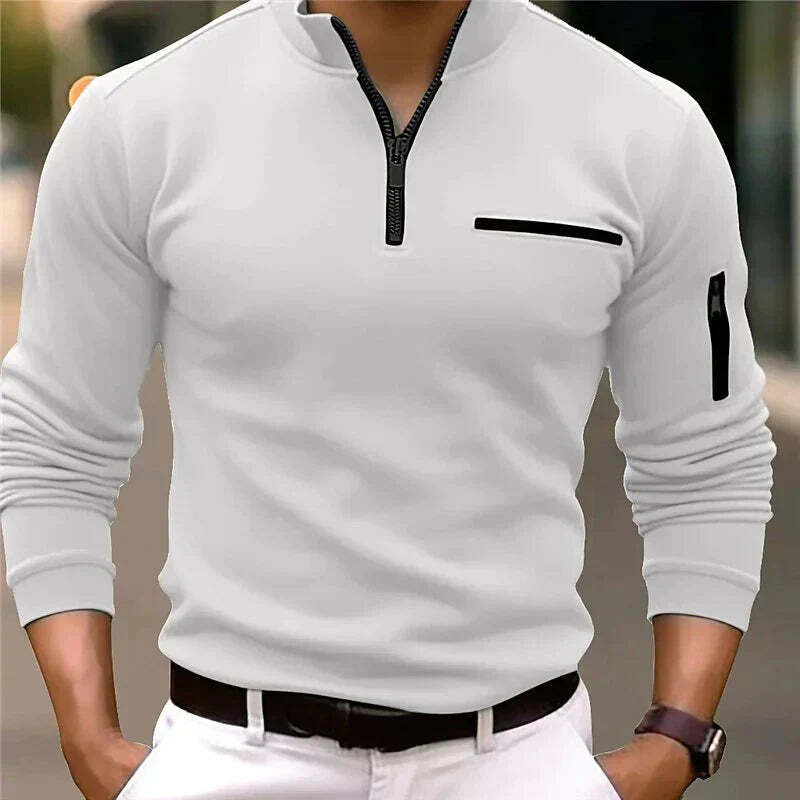 Men's Casual Standing Collar Pullover Sweatshirt Zip Polo Shirt