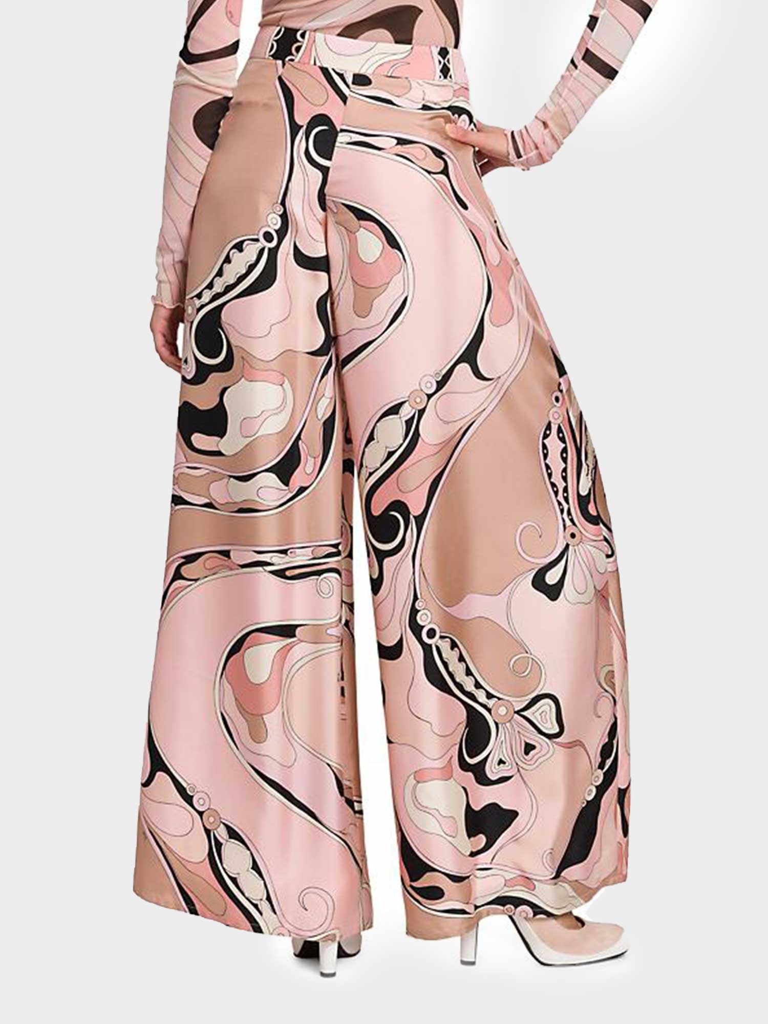 High Waist Wide Leg Abstract Print Pants