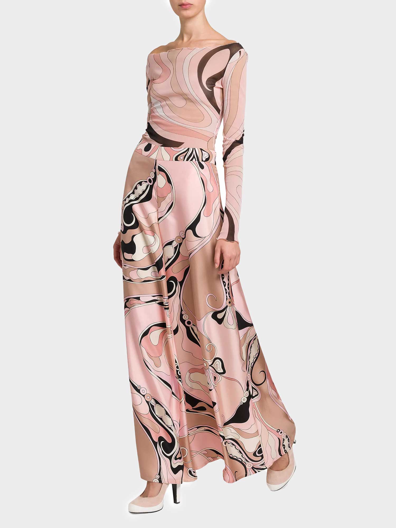 Mesh Long Sleeve Sheer Printed Top