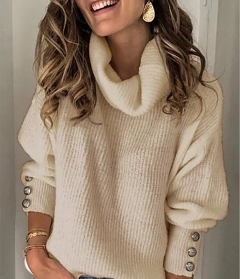 2025Button-Cuffed Sleeve Turtleneck Sweater