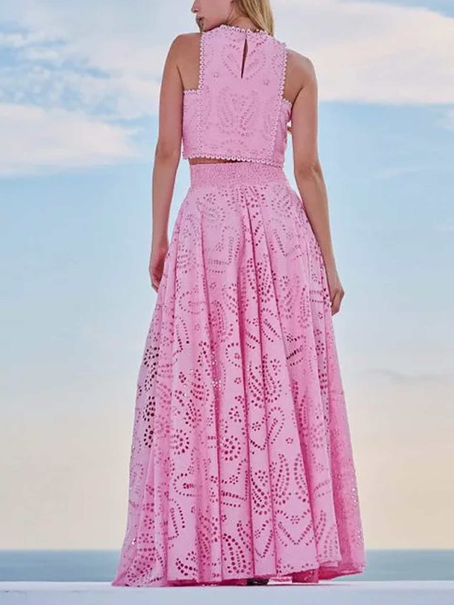 Embroidered Eyelet Maxi Skirt