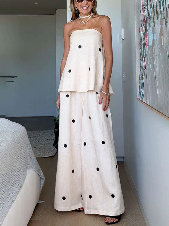 Classic Polka Dot Print Off-Shoulder Tank Set