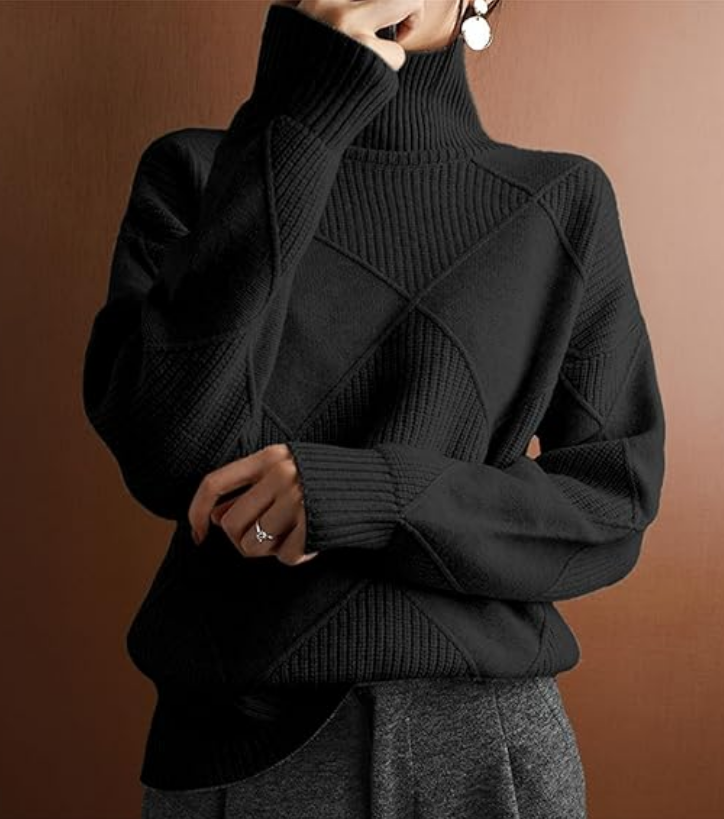 Women's casual half-high collar loose warm knitted sweater