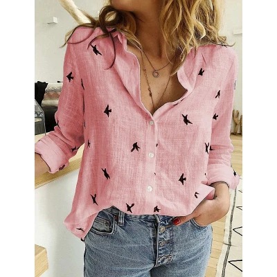 2025 Women's Summer Solid Color Casual Loose Long-Sleeved Linen Shirt