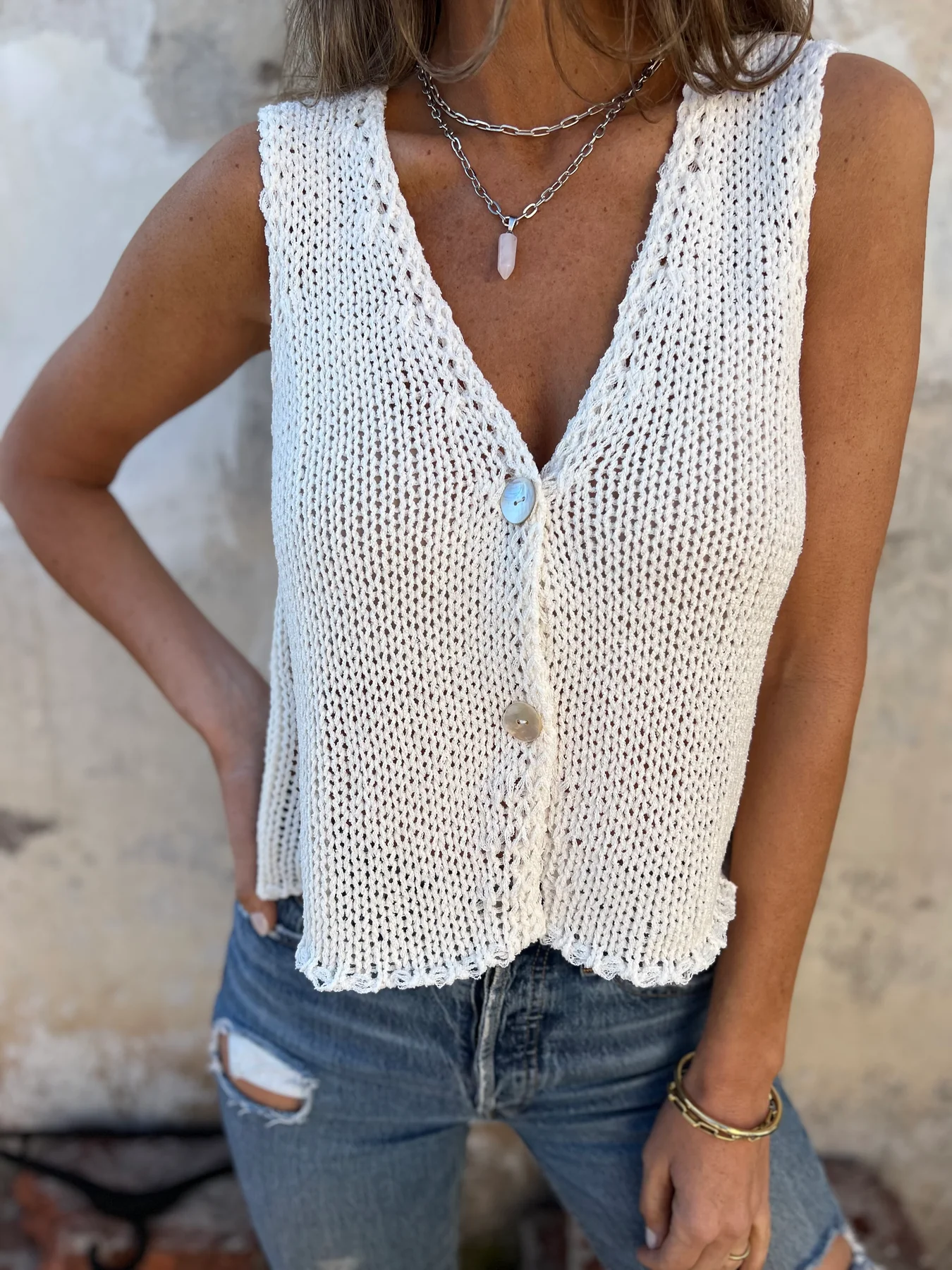 Knitted Buttoned Shirt Hollow Sweater