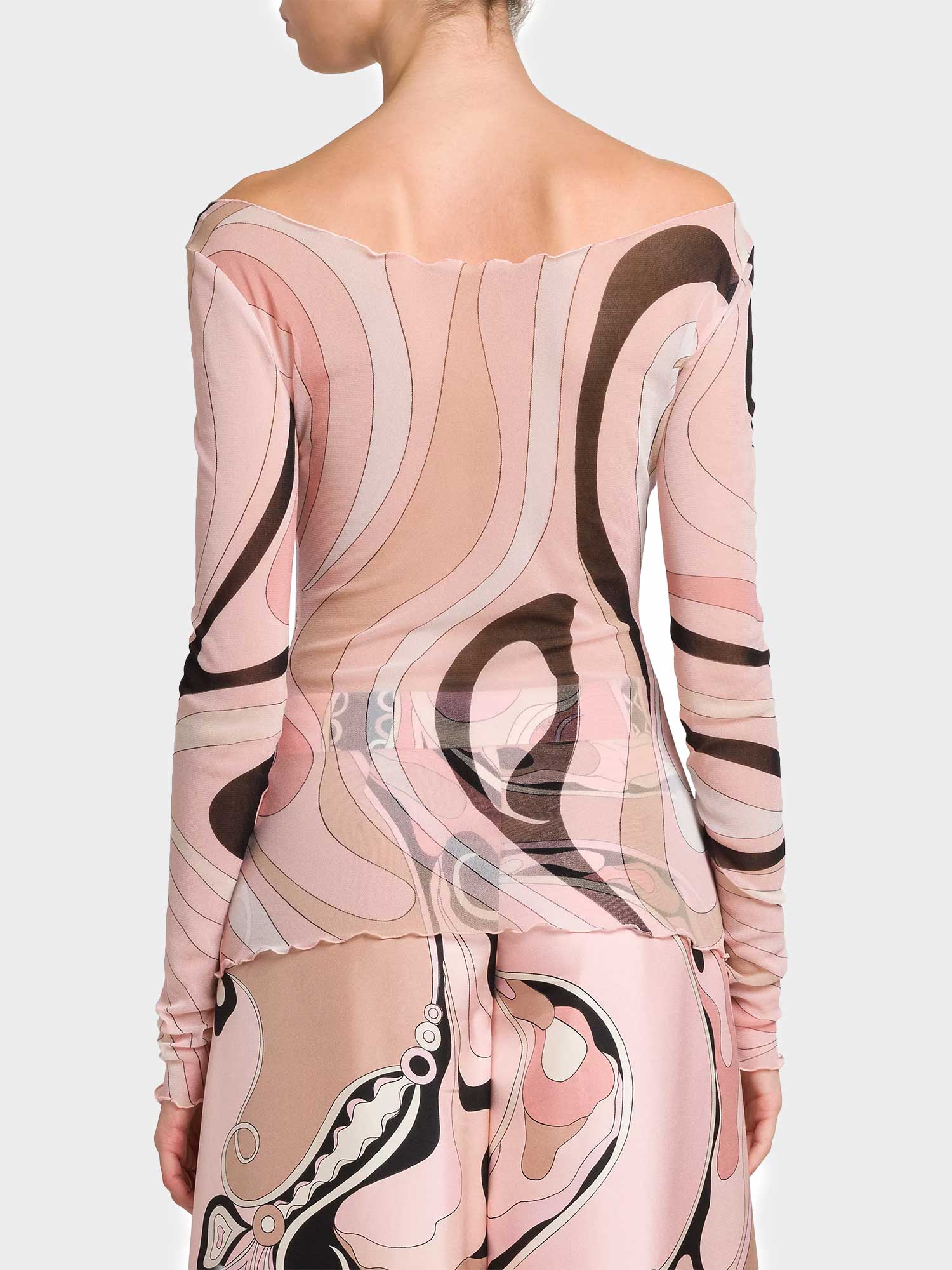 Mesh Long Sleeve Sheer Printed Top