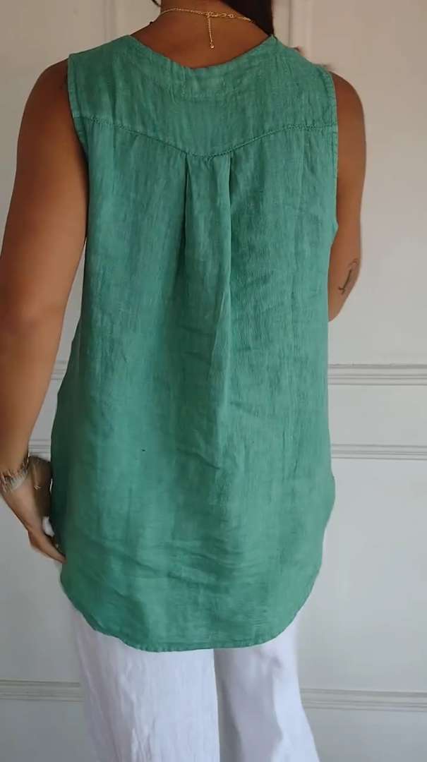 Women's Linen V-Neck Button Top