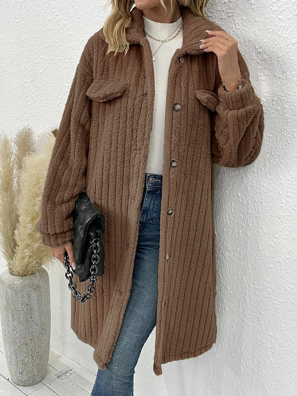 🔥Autumn and winter long retro faux fur loose lapel plush coat