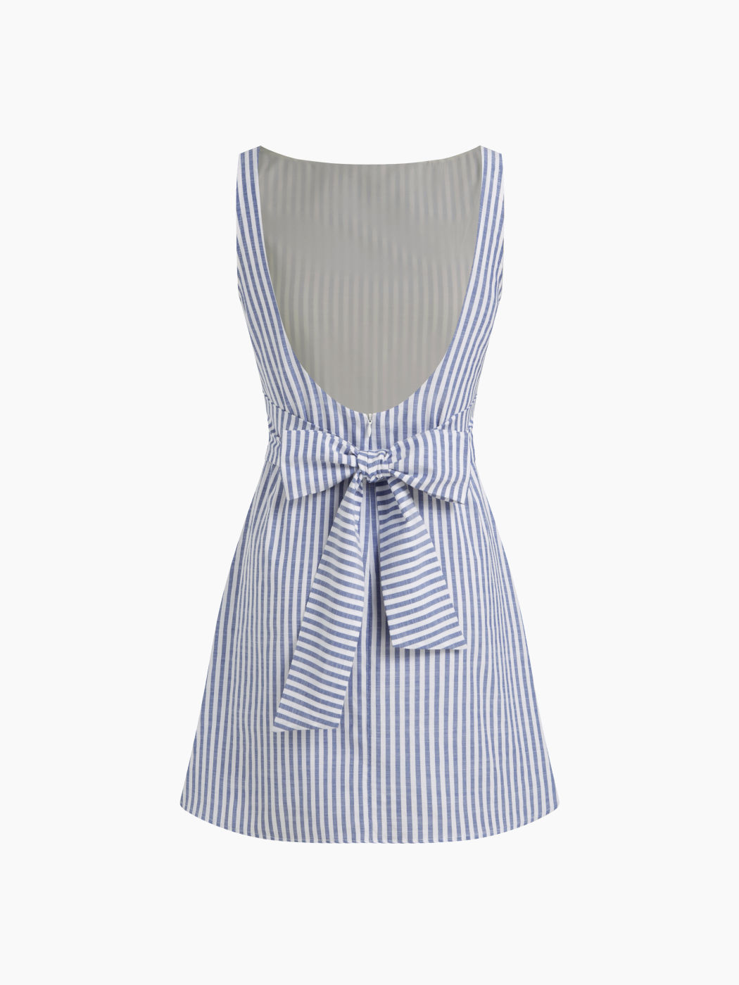 Cotton-blend Boat Neck Stripe Bowknot Backless Mini Dress