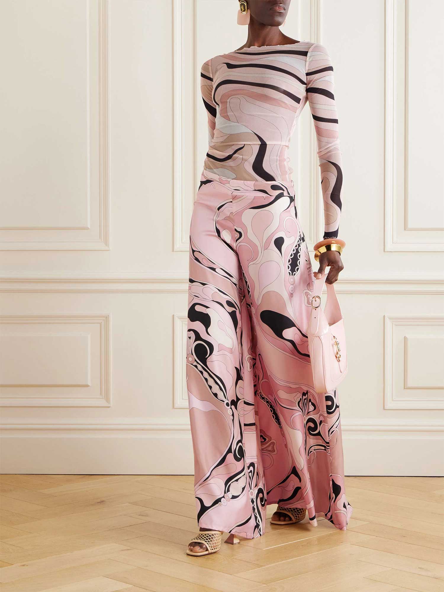 High Waist Wide Leg Abstract Print Pants