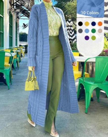 2025🔥 Women's Solid Color Drop Shoulder Pocket Cable Knit Cardigan