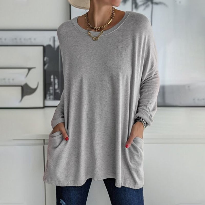 🔥HOT SALE-49% OFF-Round Neck Long Sleeve Pocket Solid T-Shirt🔥BUY 2 Free Shipping🔥