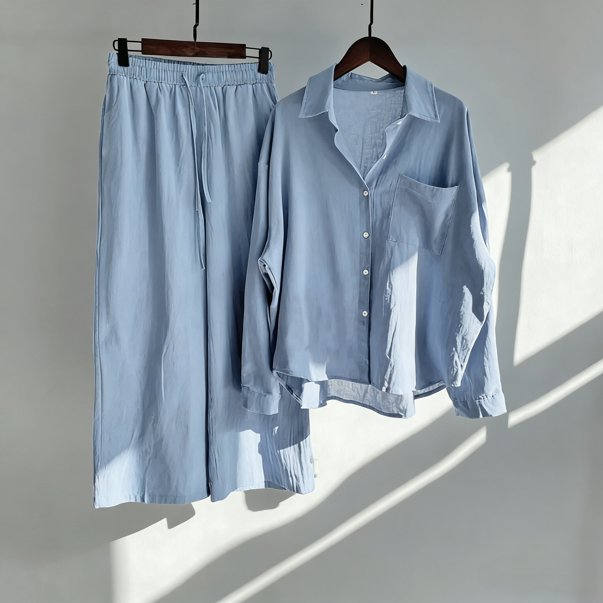 🌸Cotton and linen shirt and high-waisted trousers set