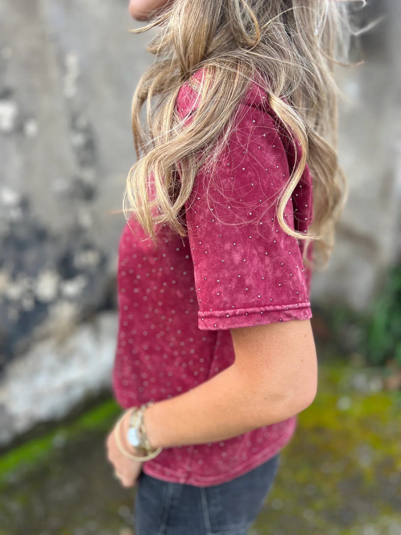 Casual faded rivet T-shirt