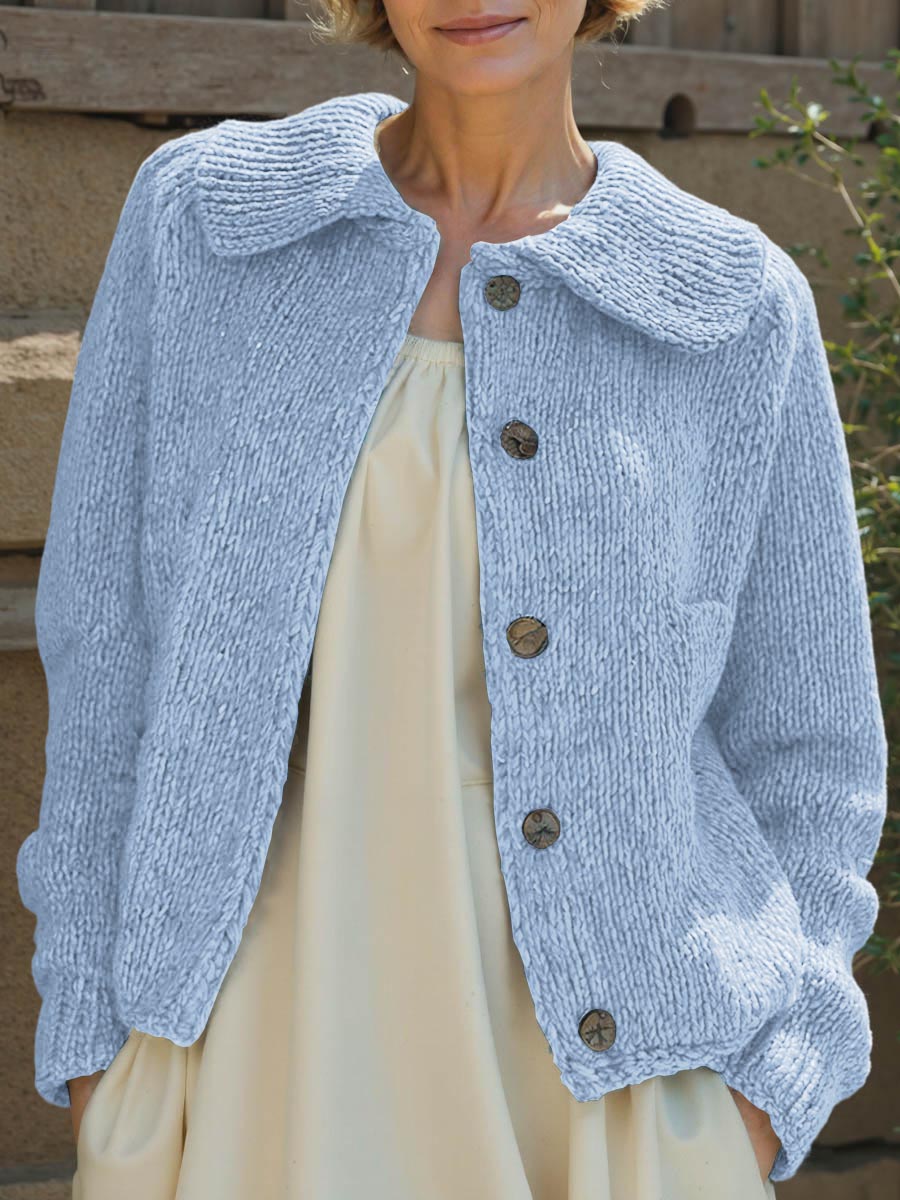 Women's Solid Color Peter Pan Collar Long Sleeve Casual Loose Cardigan Sweater