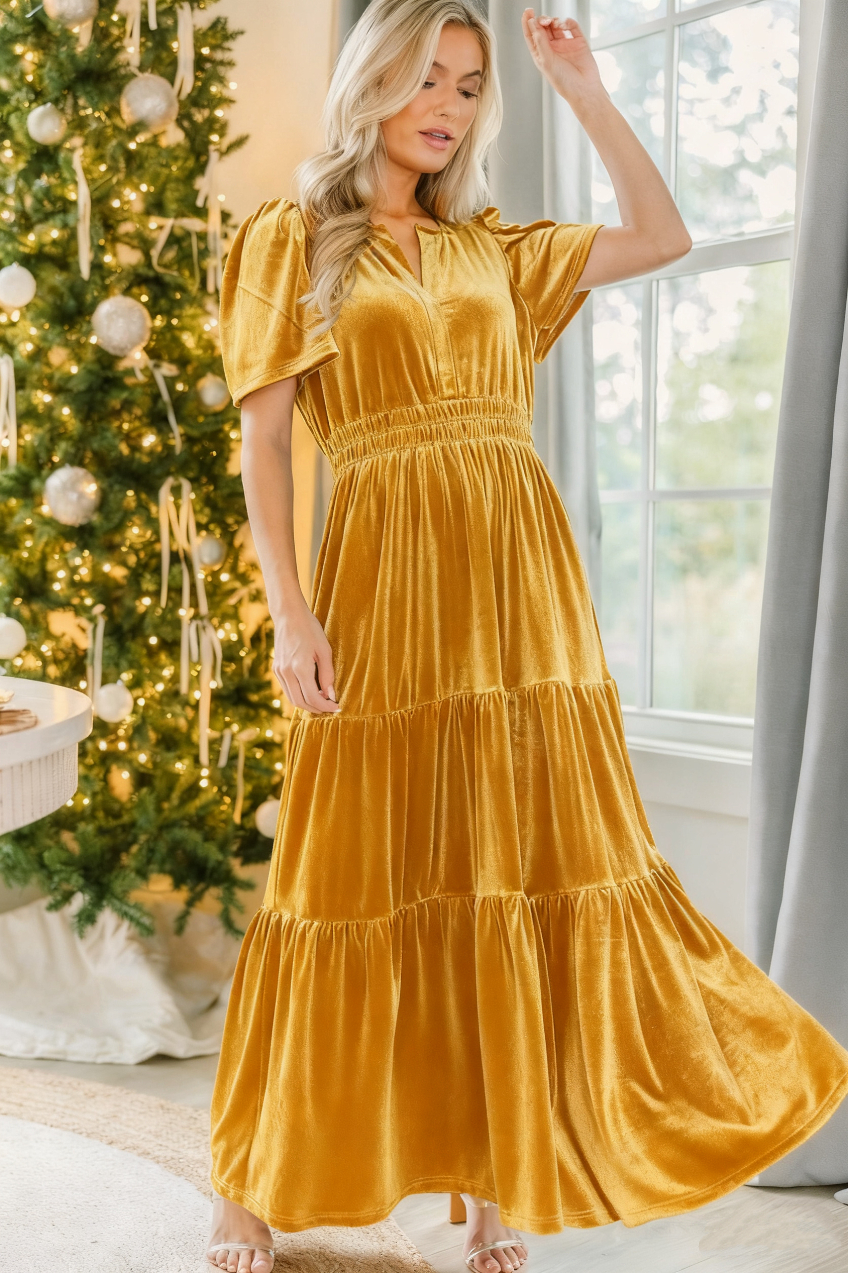 🎄Christmas Sale🔥High-quality velvet short-sleeved Christmas dress