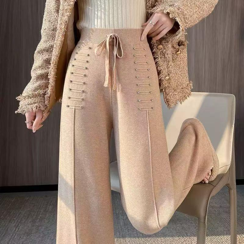 2025 New Rhinestone Hand-knitted Elegant Straight Leg Pants