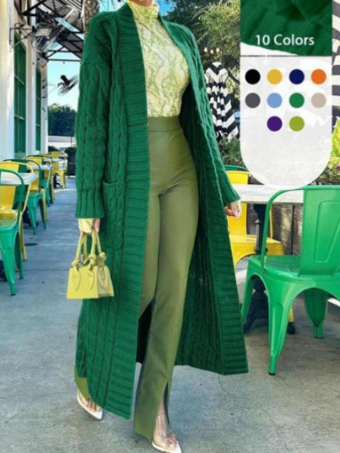 2025🔥 Women's Solid Color Drop Shoulder Pocket Cable Knit Cardigan