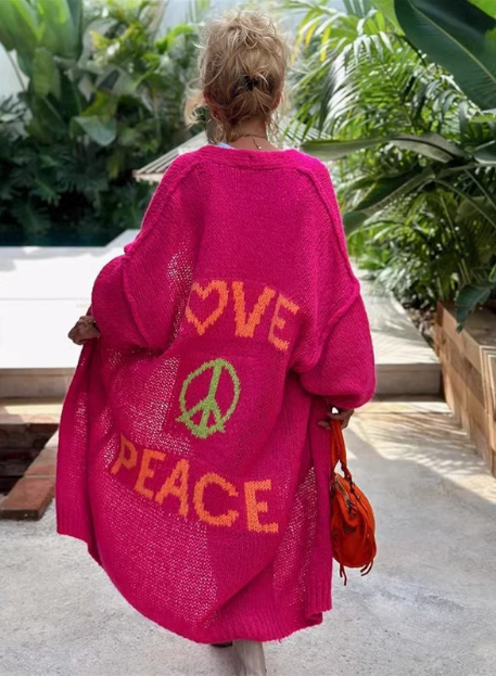 2024 Extended casual cardigan jacquard knit coat