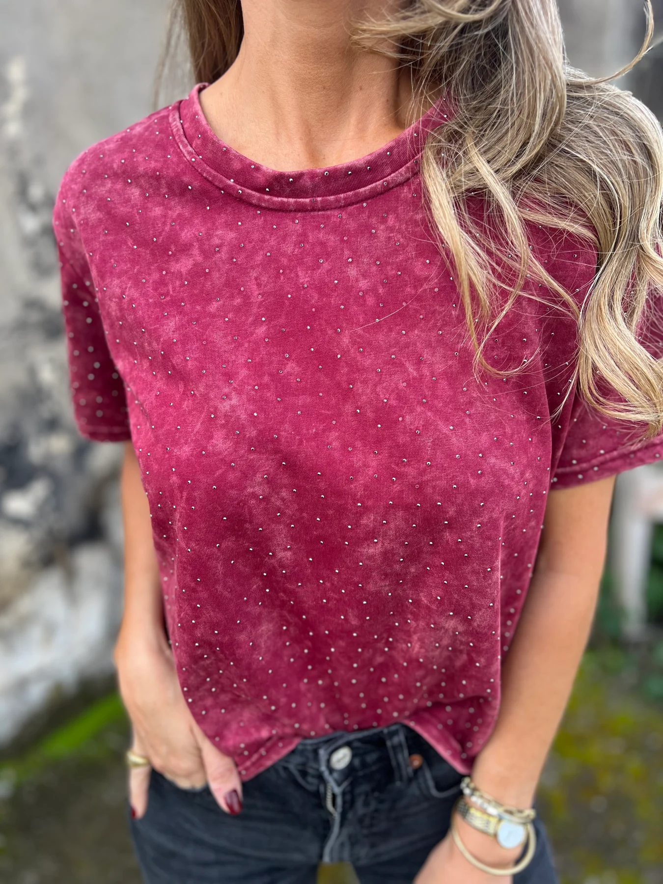 Casual faded rivet T-shirt