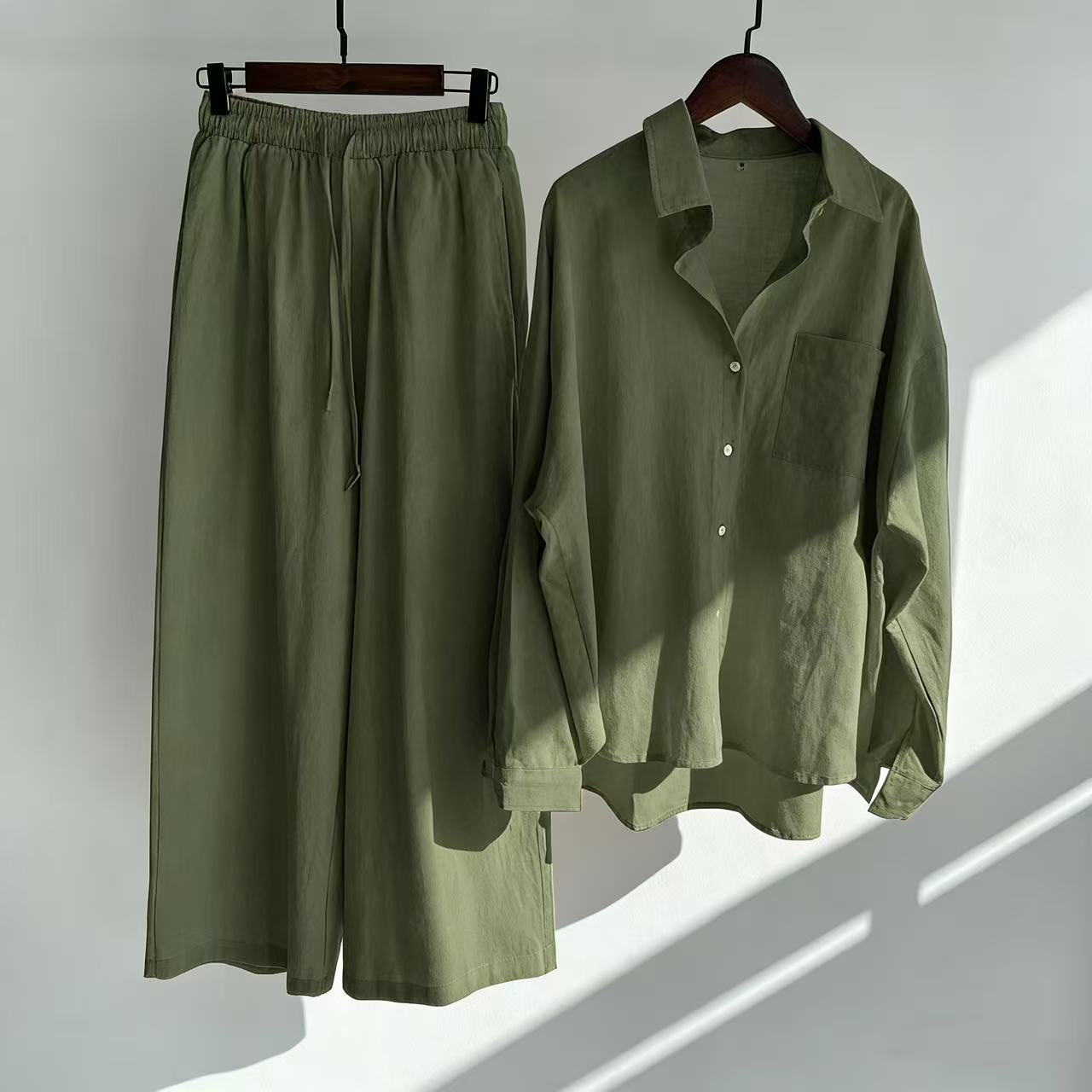 🌸Cotton and linen shirt and high-waisted trousers set