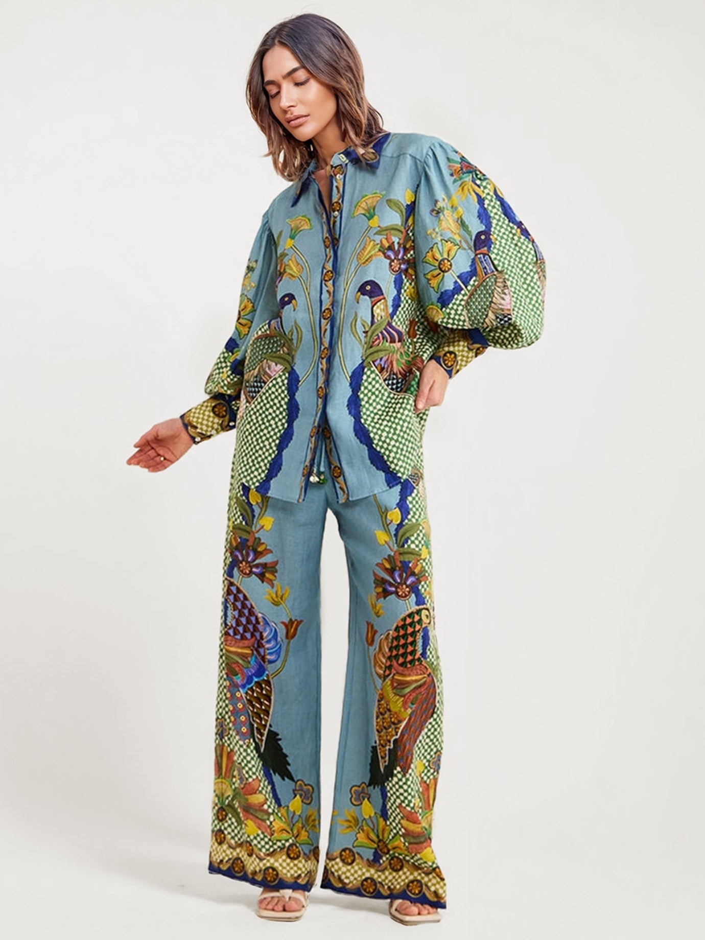 Bohemian Floral Print Button-Up Shirt