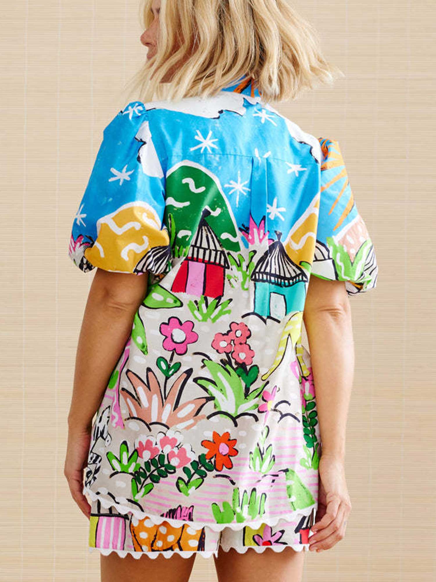 Whimsical Bloom Cotton Shorts Set