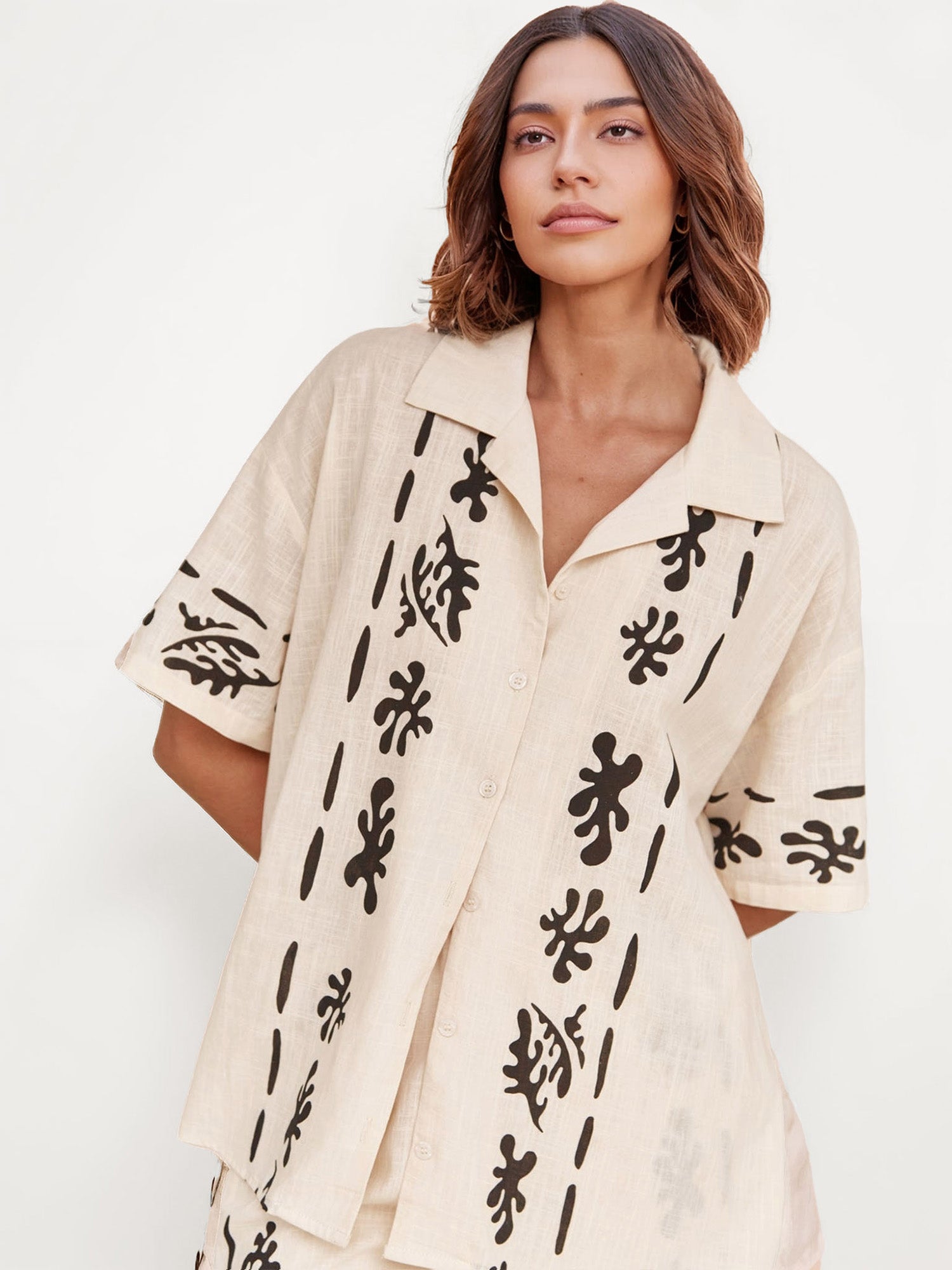 Cream Shirt with Bold Black Print